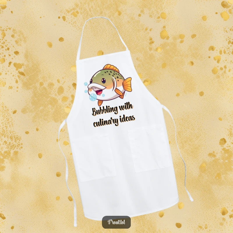 Funny apron featuring a trout making a funny face with bubbles, ideal for kitchen protection with a side of aquatic humor.