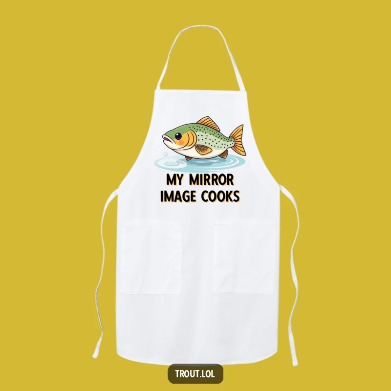 Funny Trout Reflection Kitchen Apron: Cook with Playful Aquatic Humor
