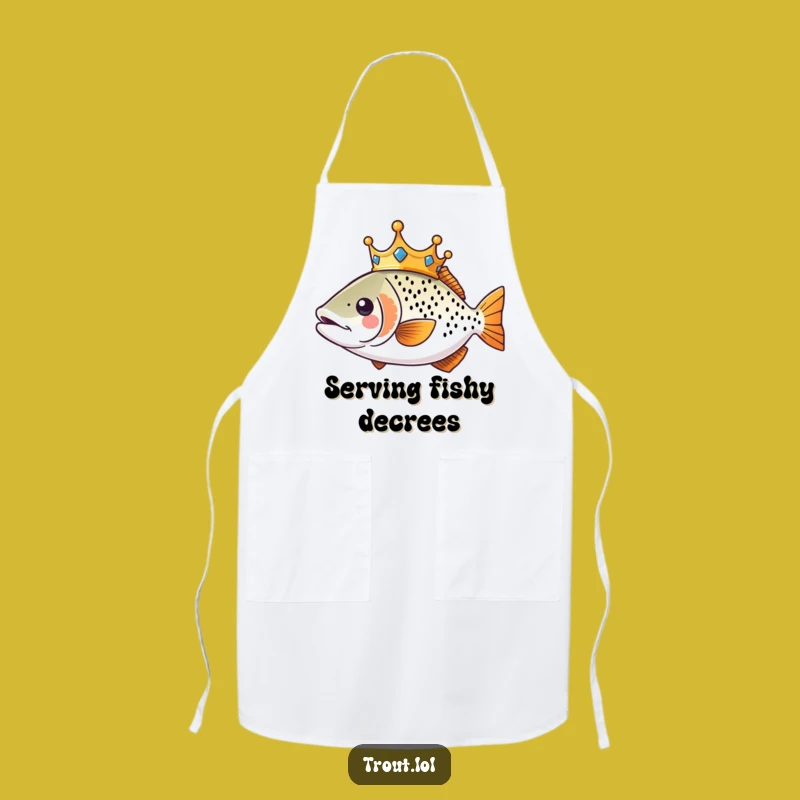 Funny Kawaii Crown Trout Apron: Regal Chef Fish Wear, Humorous Gift