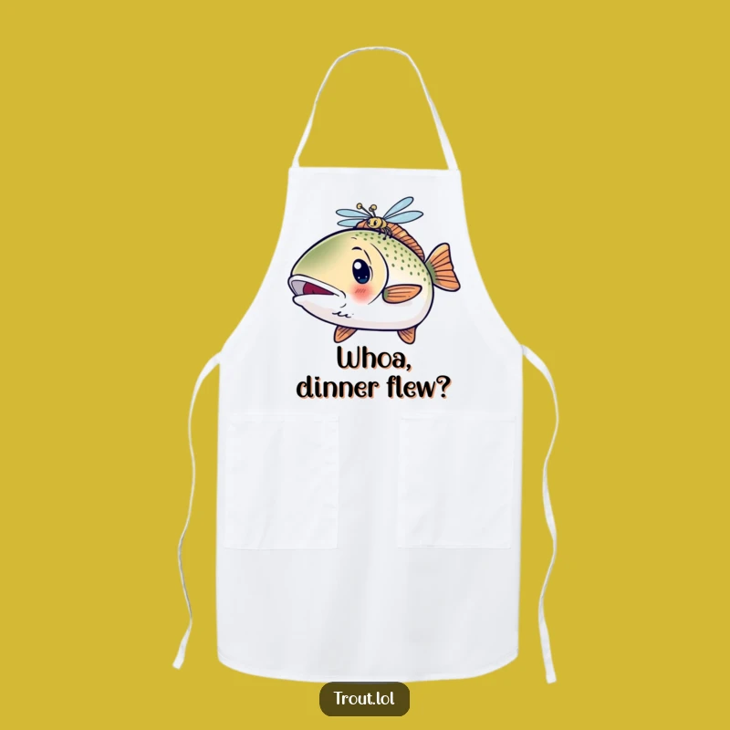 Funny Surprised Trout Apron: Shocked Fish & Dragonfly Chef Wear, Gift