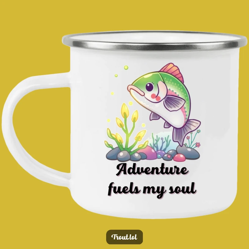 Funny Trout Glowing Plant Enamel Camping Mug: Adventure Humor Gift