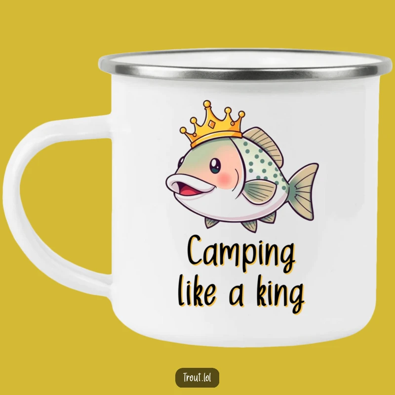 Funny Royal Trout Camping Mug: Enjoy Campfire Coffee with Hilarious Regal Flair