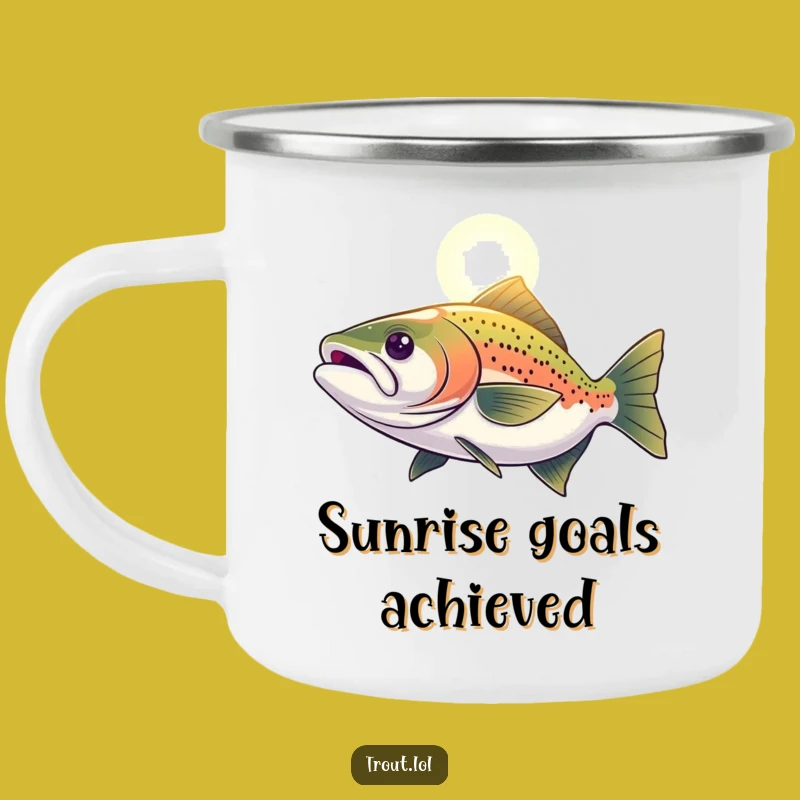 Funny Determined Trout Camping Mug: Adventure with Purpose, Hopeful Fish, Perfect Funny Gift