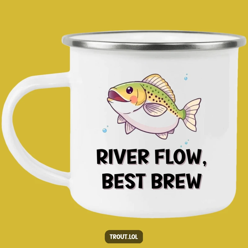 Funny Happy Trout Twirl Camping Mug - Adventure Fuel with Aquatic Fun