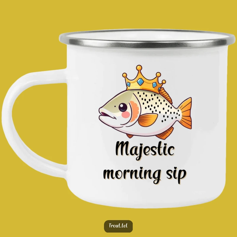 Funny Kawaii Crown Trout Camping Mug: Regal Fish Outdoor Gift