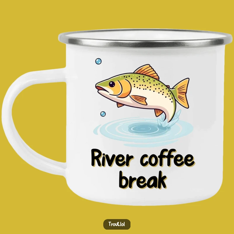Funny Trout Camping Mug: Leaping Fish Adventure, Unique Funny Gift