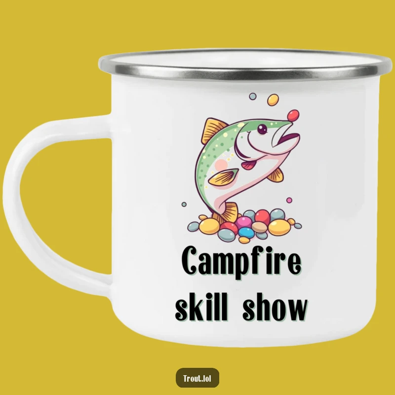 Funny Trout Juggling Camping Mug: Adventure Sips with Skill