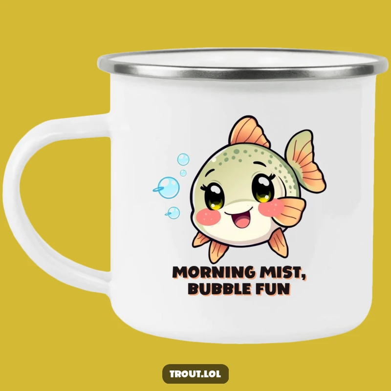 Funny Kawaii Trout Bubbles Camping Mug: Enjoy Brews with Playful Aquatic Spirit