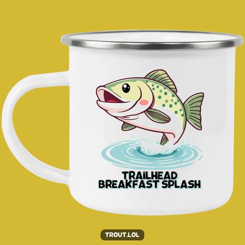 Funny Kawaii Trout Leap Camping Mug: Enjoy Brews with Joyful Aquatic Spirit