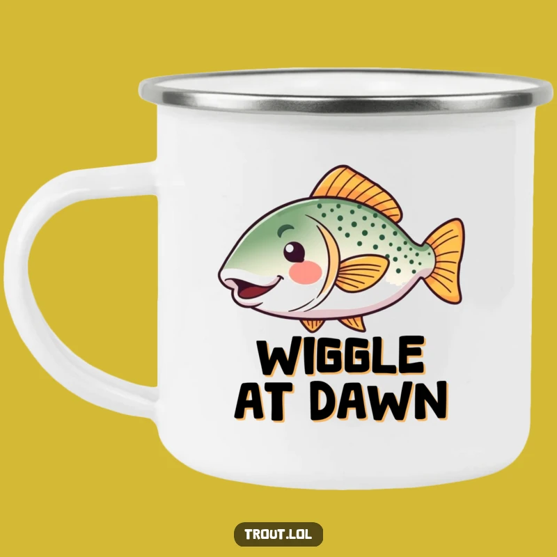 Funny Kawaii Trout Camping Mug: Happy Wiggle Fish Enamel Cup, Best Funny Gift