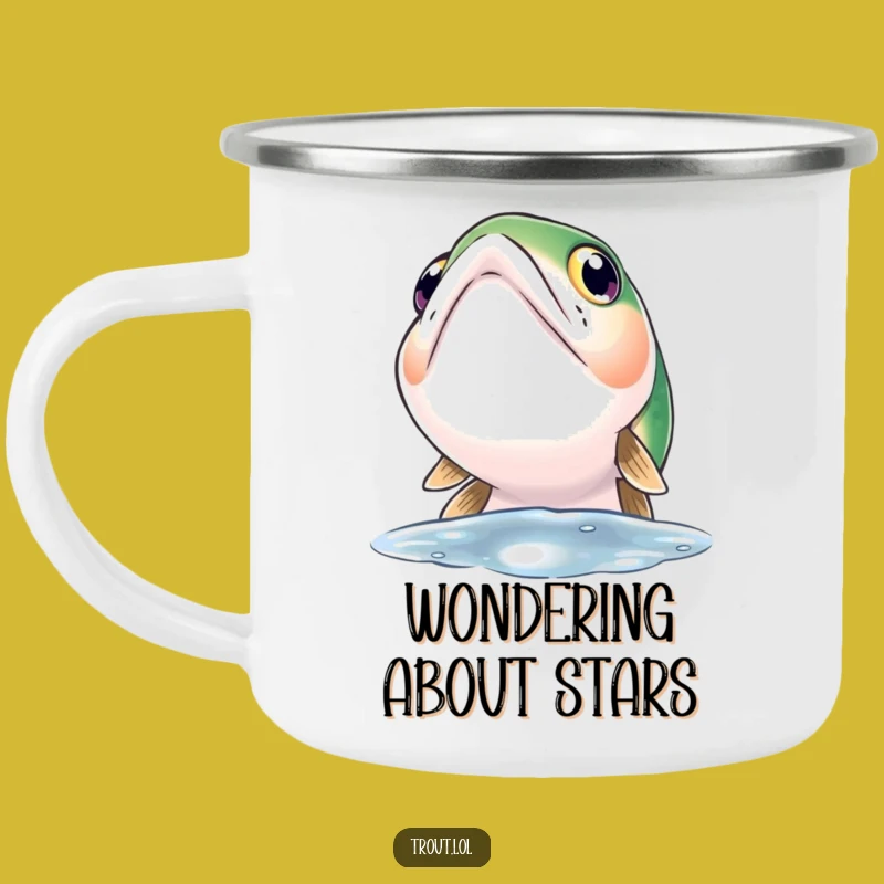 Funny Curious Trout Camping Mug: Wide Eyes Gazing Upward - Outdoor Wonder