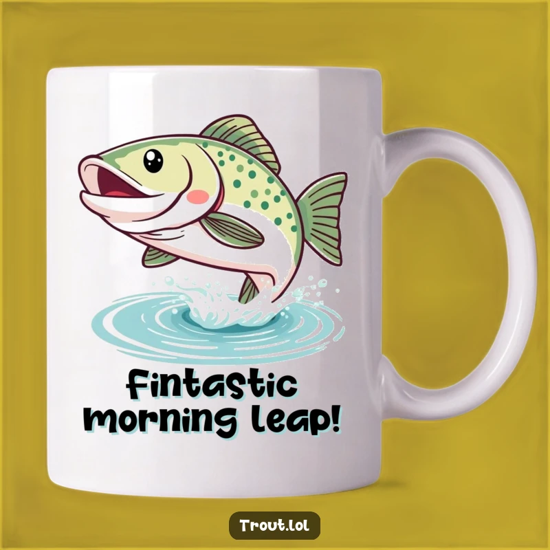 Funny Kawaii Trout Leap Mug: Joyful Fish Makes a Perfect Funny Gift for Anglers