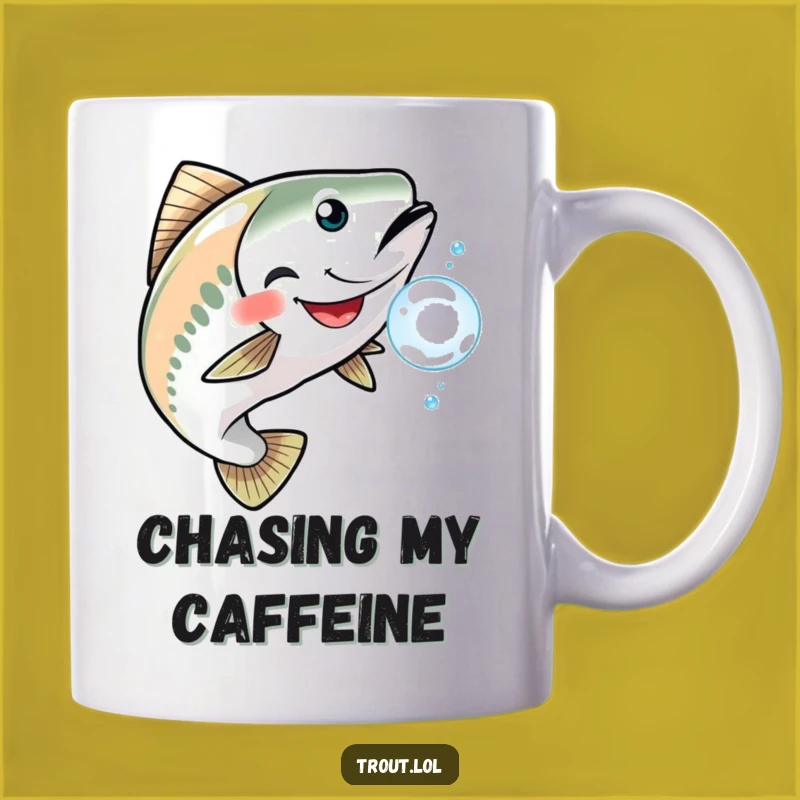 Funny Grinning Trout Mug: Chasing Bubble Fun - Playful Gift Idea