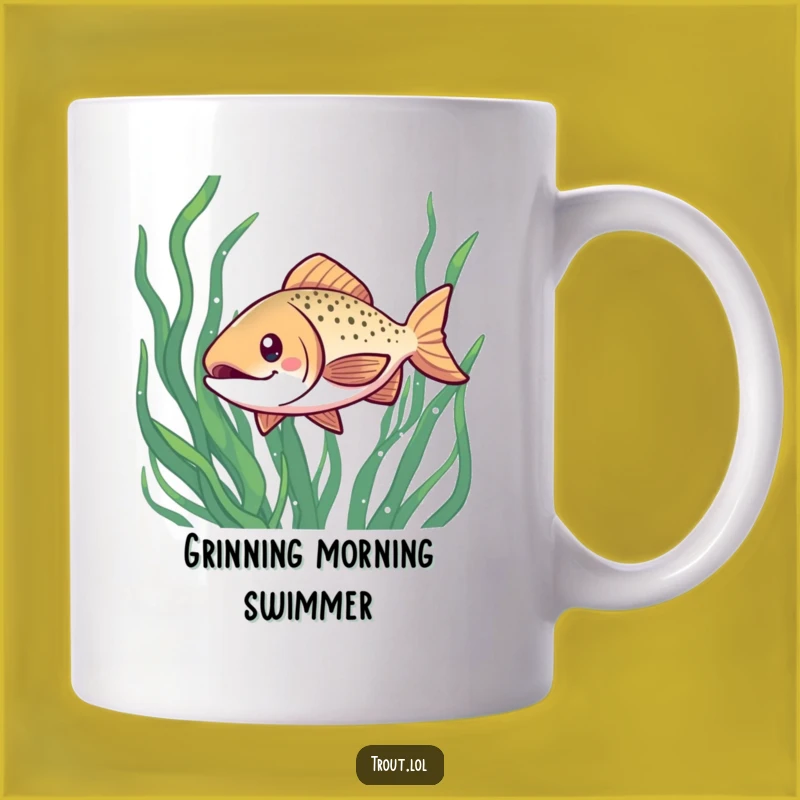 Funny Kawaii Trout Mug: Cheerful Grin, Darting Through Seaweed, Perfect Fish Gift