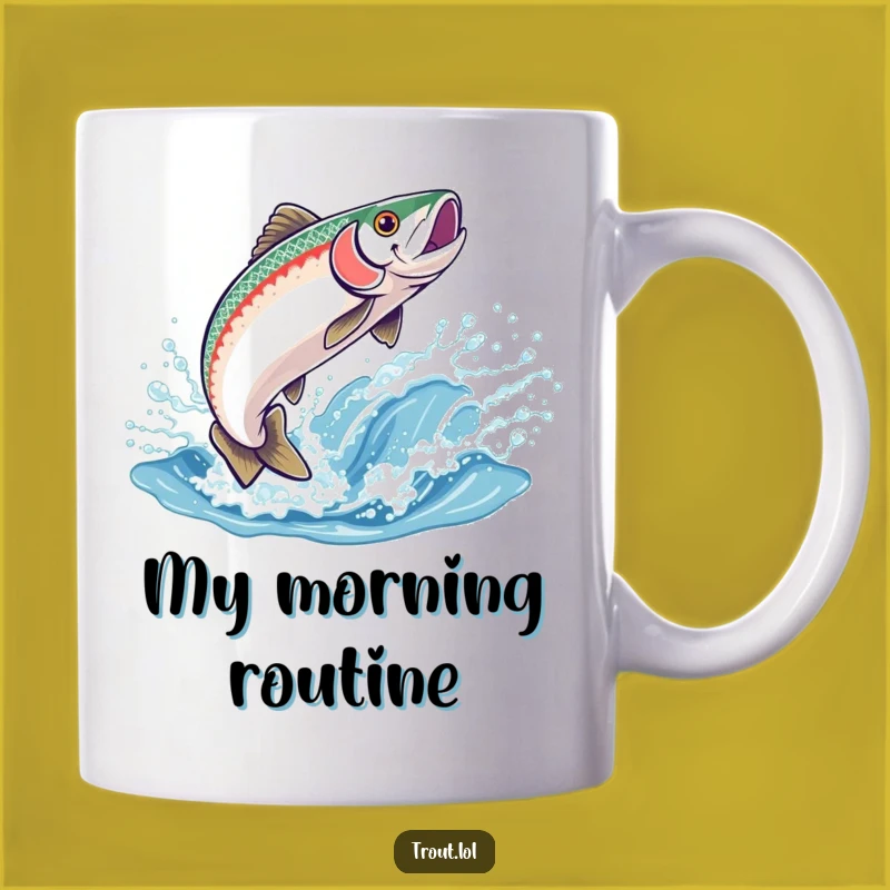 Funny Trout Leap Mug: Joyful Fish Jumping into Sparkling Wave - Perfect Funny Gift