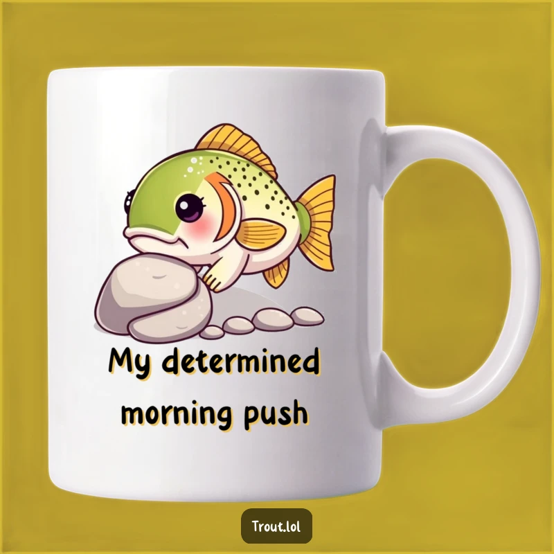 Funny Kawaii Trout Mug: Determined Nudge, Pebble Push, Perfect Gift