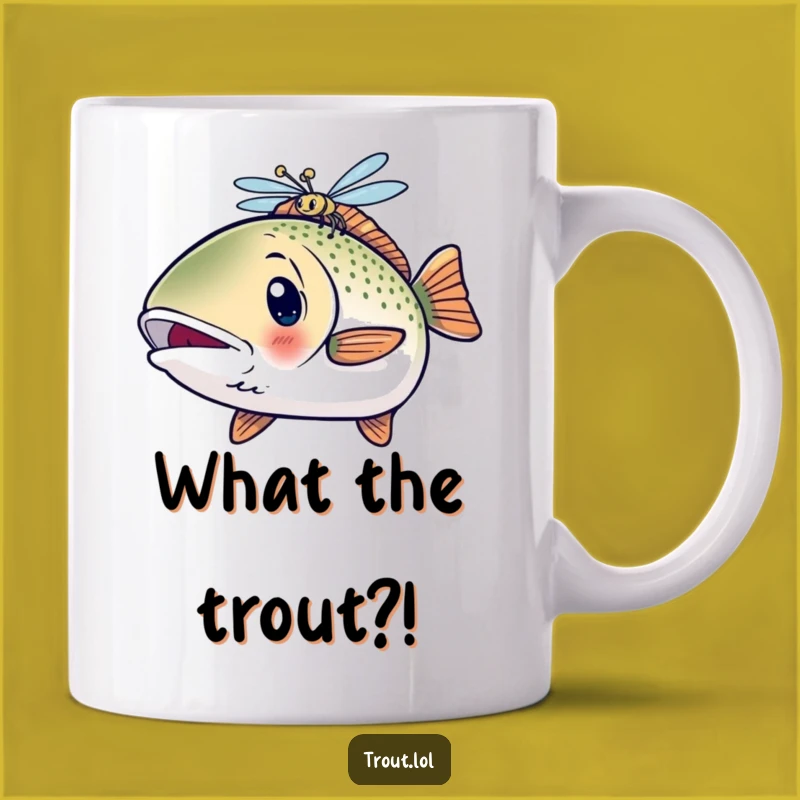 Funny Surprised Trout Mug: Shocked Fish & Dragonfly, Hilarious Gift