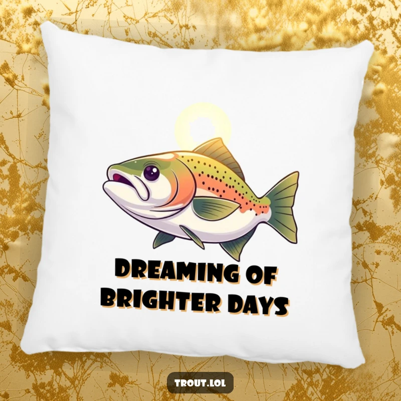 Funny Pillow with a determined trout swimming towards a light, offering a comfortable and inspiring decorative accent.