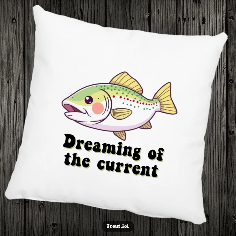 Funny Pillow with a joyful trout gliding smoothly, fins outstretched, offering a comfortable and cheerful decorative accent.