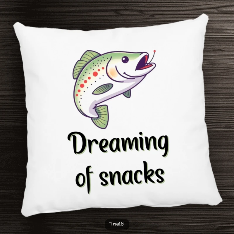 Funny pillow featuring a trout actively chasing a minnow, offering a comfortable and humorous accent for sofas, beds, and reading nooks.