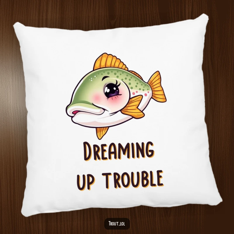 Funny pillow featuring a soft, cuddly trout winking, offering comfort and a humorous decorative accent for sofas, beds, and chairs.