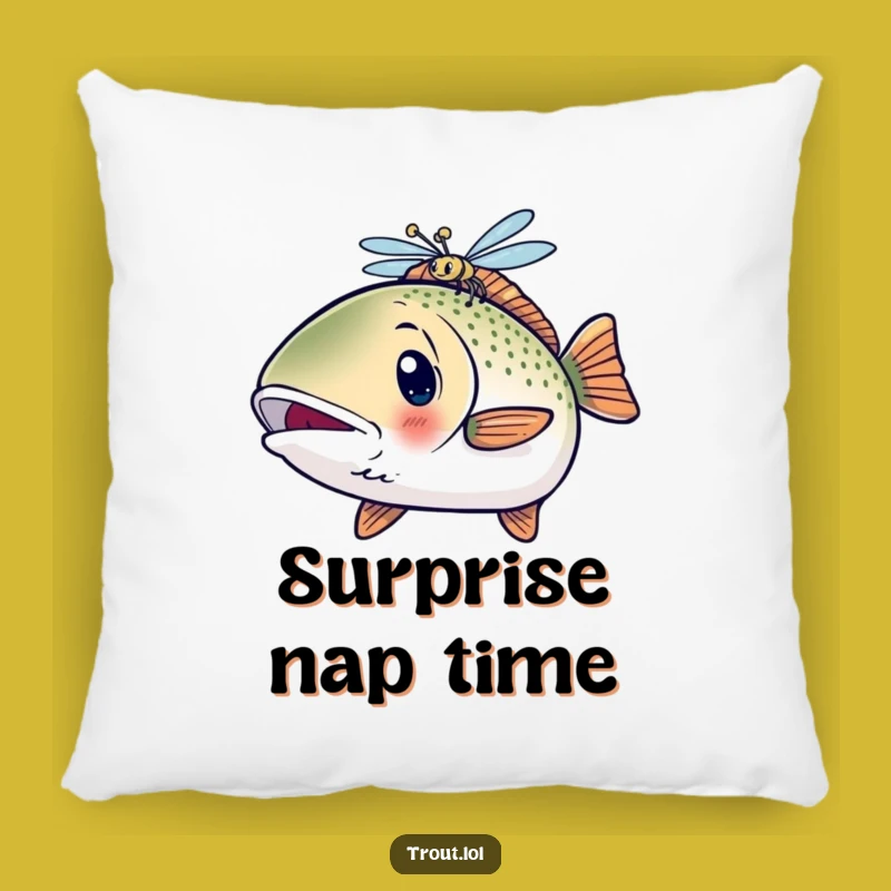 Funny Surprised Trout Pillow: Shocked Fish & Dragonfly Cushion, Gift