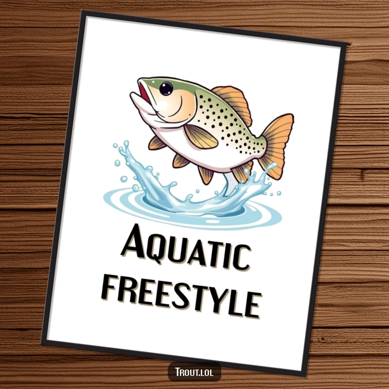 Funny Trout Digital Art Print: High-resolution image of a trout joyfully splashing water with its tail, perfect for digital displays.