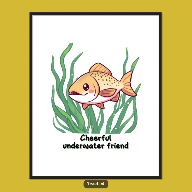 Funny Kawaii Trout Digital Art: Cheerful Seaweed Instant Print, Perfect Gift