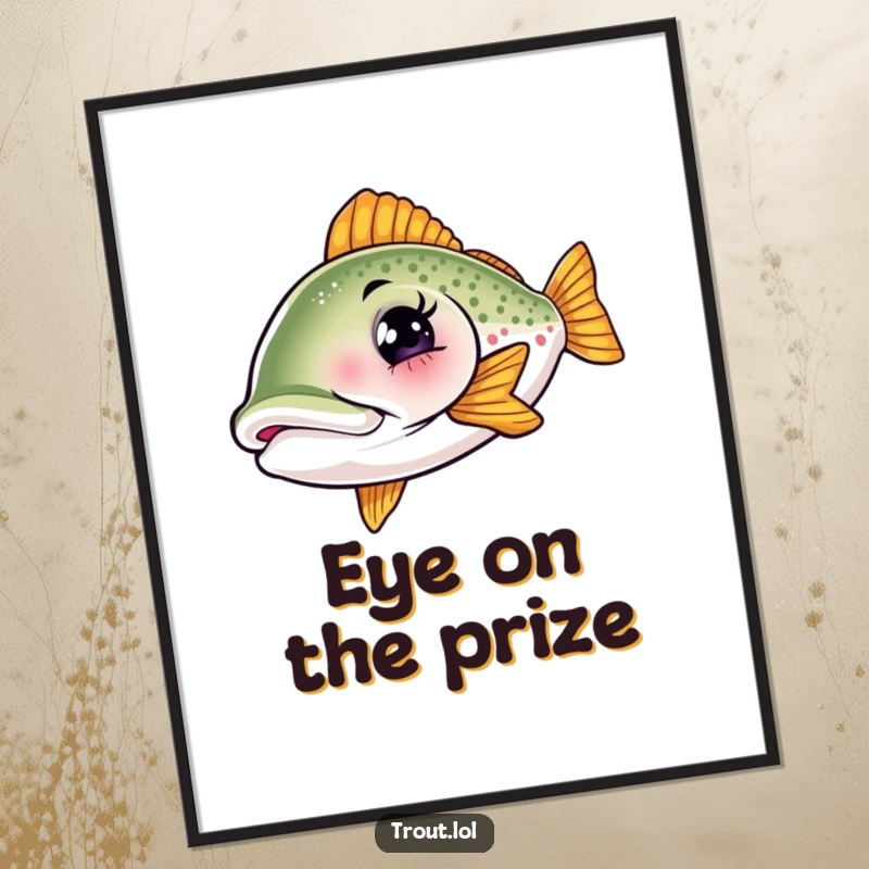 Funny digital art print of a winking trout, instantly downloadable for wall decor, offering a humorous and charming aquatic theme.