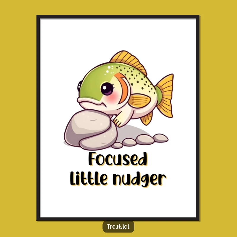 Funny Kawaii Trout Digital Art: Determined Pebble Instant Print, Perfect Gift