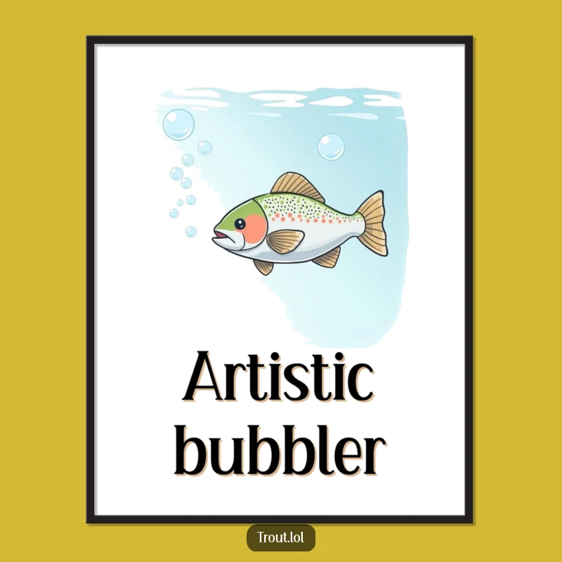 Funny Bubble Trout Digital Print: High-Res Underwater Art for Playful Decor