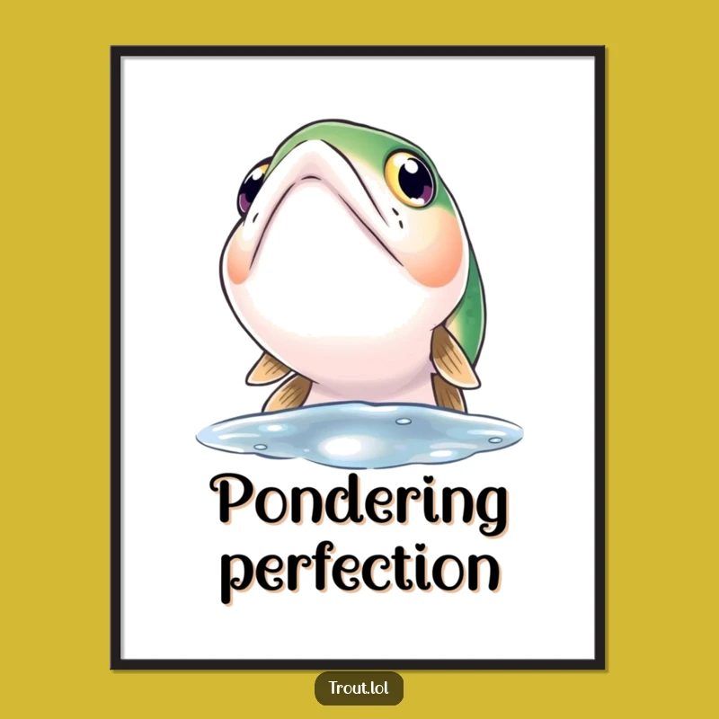 Funny Curious Trout Digital Art: Wide Eyes Gazing Upward - Instant Thoughtful Decor