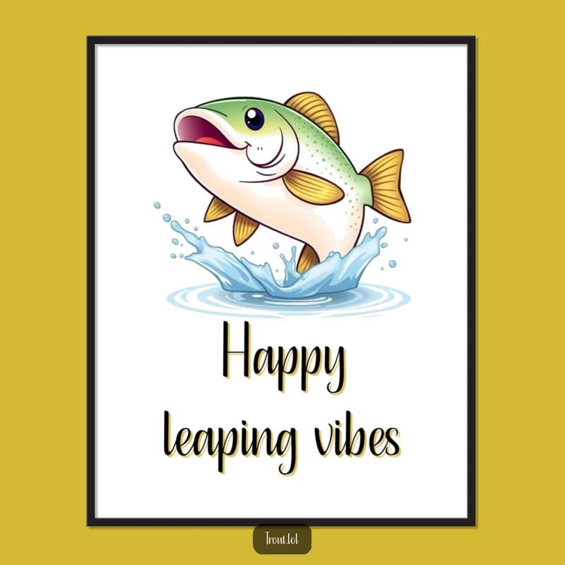 Funny Happy Trout Smile Digital Art: High-Res Joyful Leaping Fish Print Gift