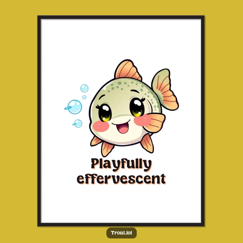 Funny Kawaii Trout Bubbles Digital Print: Instant Download Playful Aquatic Art