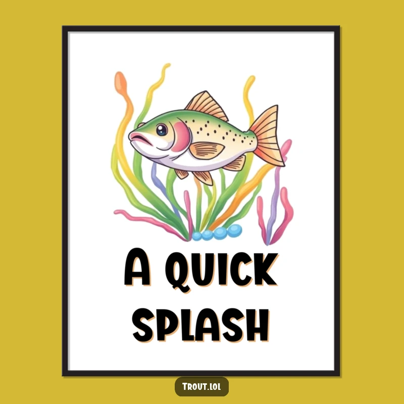 Funny Trout Darting Digital Art - Instant Aquatic Decor, Gift