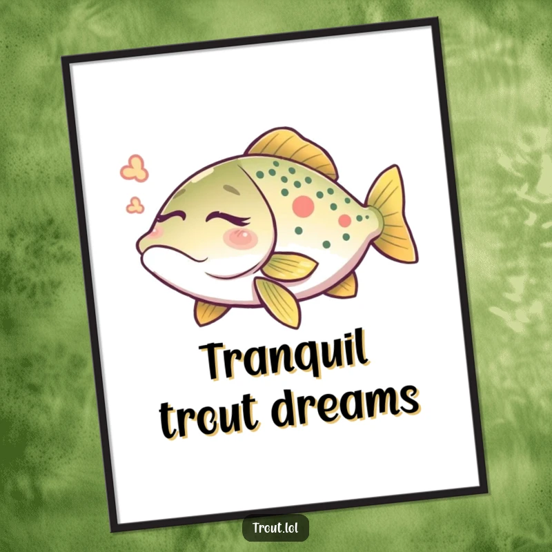 Funny trout dream digital art print of a trout with closed eyes dreaming peacefully with gentle water ripples.