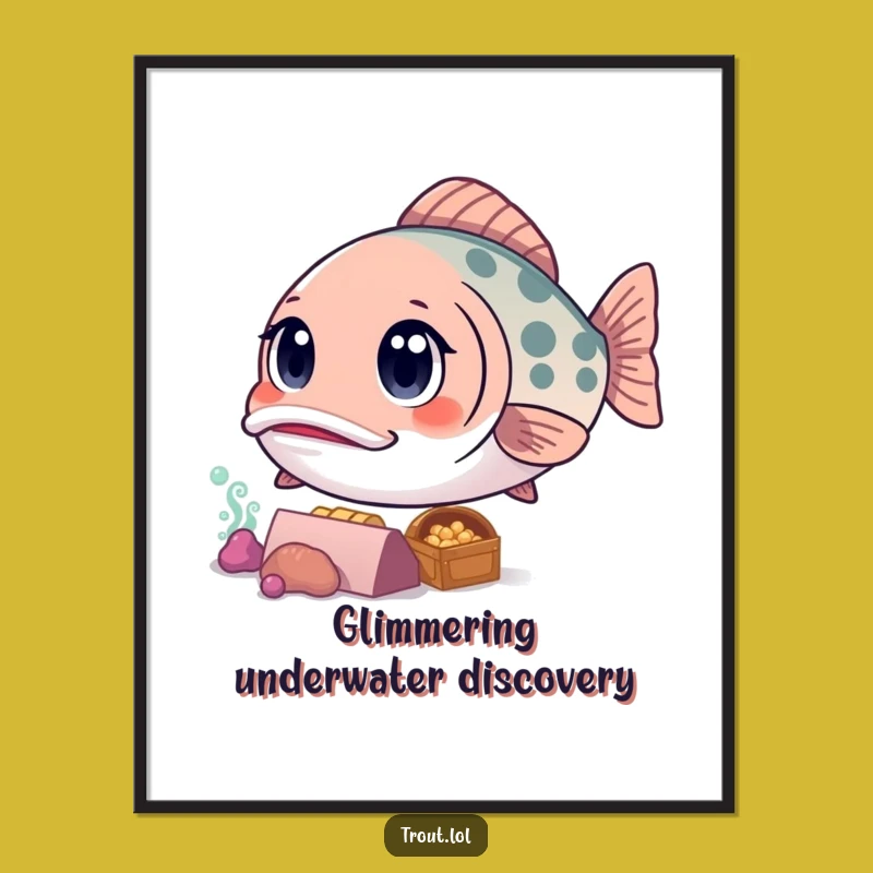 Funny Kawaii Trout Digital Art: Curious Treasure Instant Print, Perfect Gift