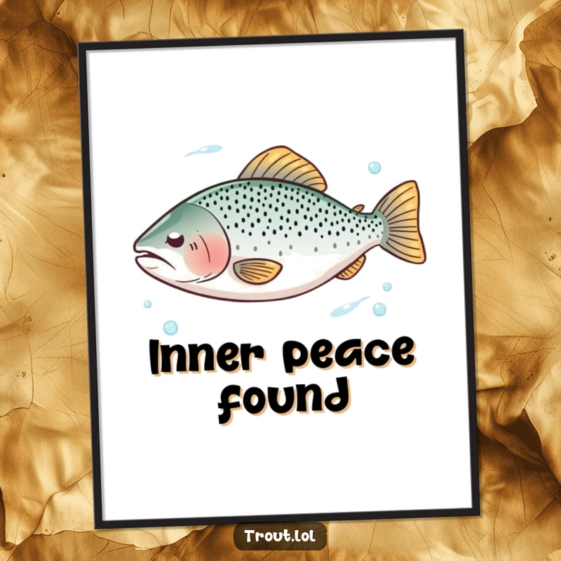 Funny digital art of a trout with closed eyes floating peacefully in clear water, a beautiful symbol of calm.