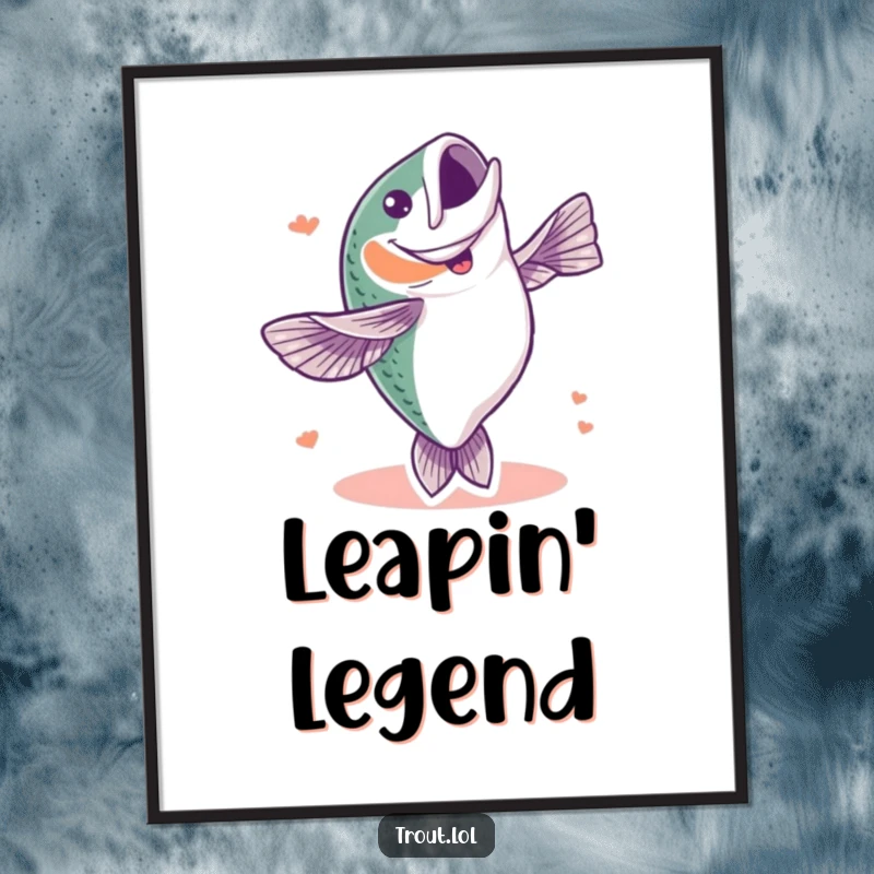 Funny digital art print of a trout flipping joyfully, capturing a moment of pure aquatic celebration and humor, perfect for instant wall decor.
