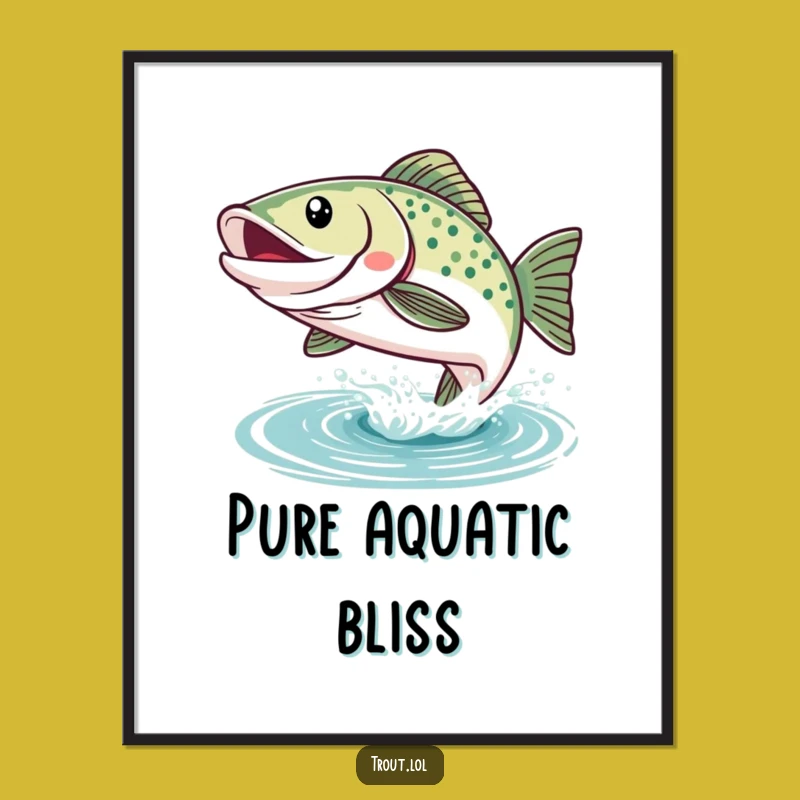 Funny Kawaii Trout Leap Digital Print: Instant Download Joyful Aquatic Art