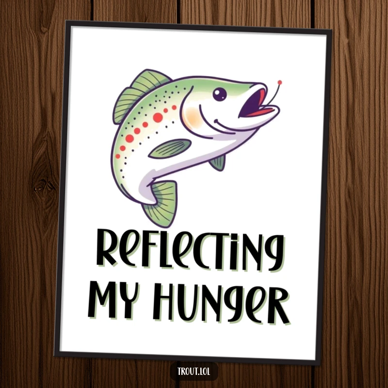 Funny digital art print of a trout energetically chasing a minnow, perfect for downloading and displaying to add humor and dynamism to any wall.