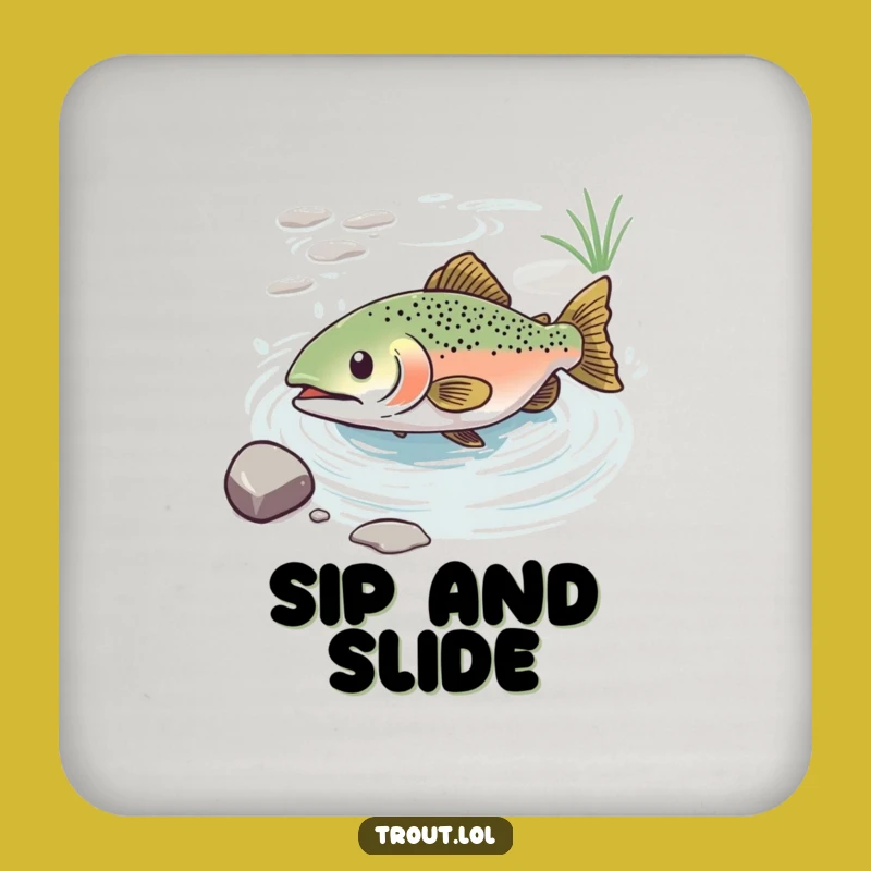 Funny Blissful Trout Coaster: Protect Surfaces with Serene Charm!