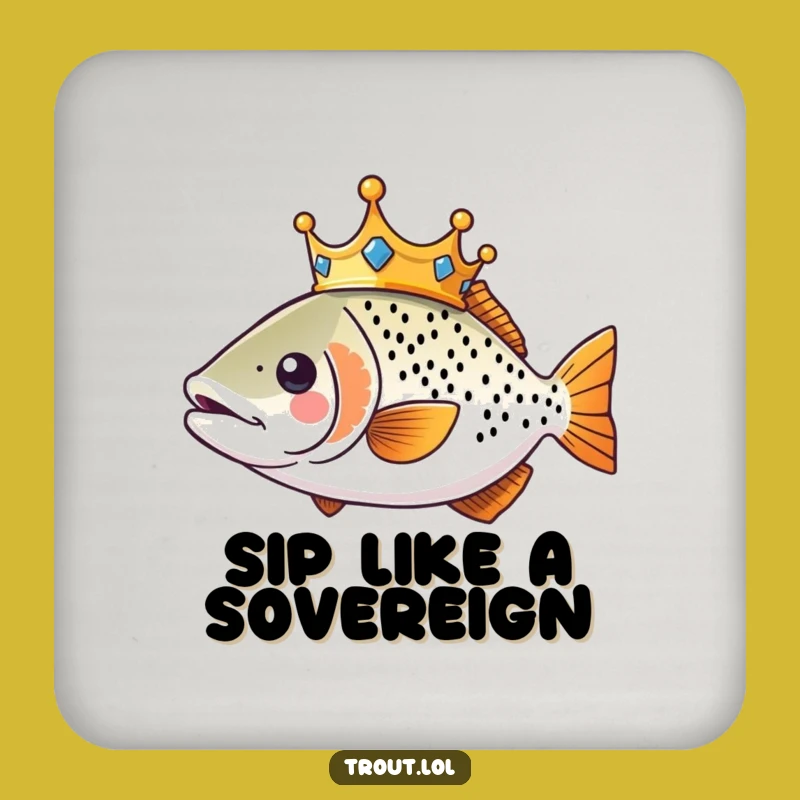Funny Kawaii Trout Coaster: Royal Fish Drink Protector, Humorous Gift