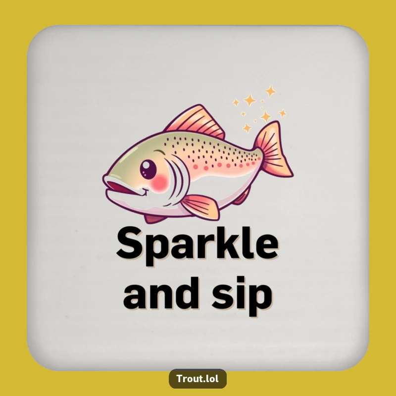Funny Sparkly Trout Coaster: Protect Surfaces with Magical Humor