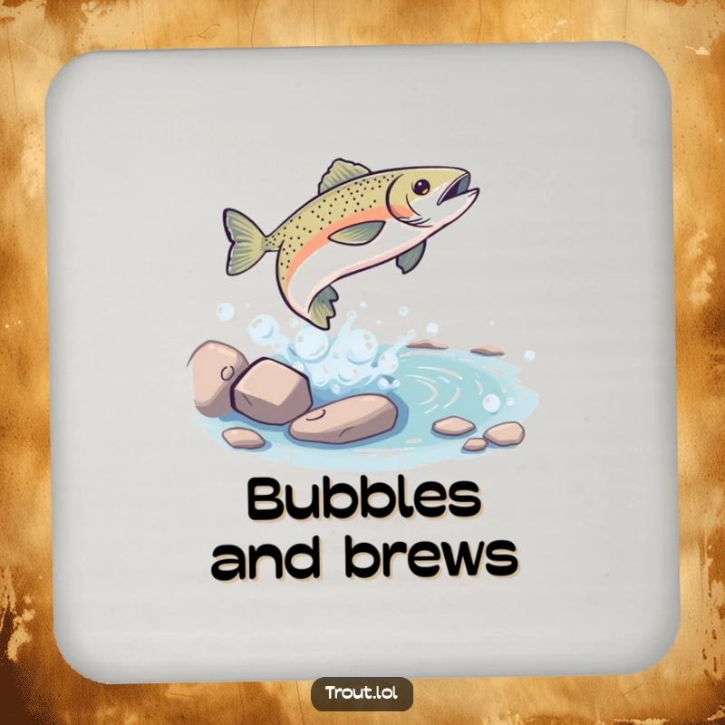 Funny Coasters: Feature a playful trout leaping from a bubbly stream, protecting surfaces with humorous angling flair, a delightful funny gift set.