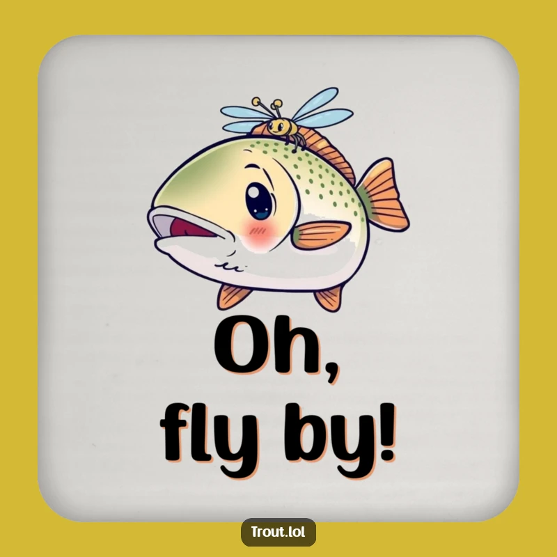 Funny Surprised Trout Coaster: Shocked Fish & Dragonfly Drink Protector, Gift