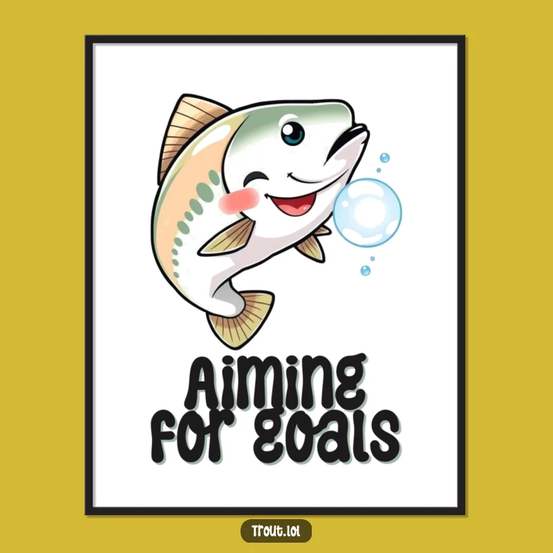 Funny Grinning Trout Poster: Chasing Bubble Fun - Playful Wall Art