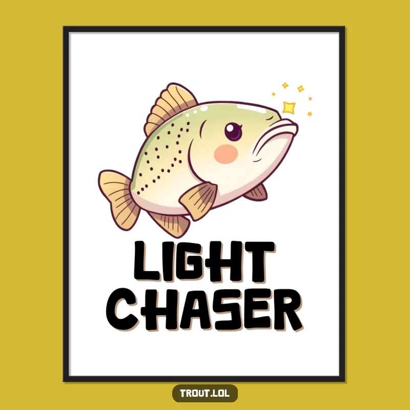 Funny Chasing Trout Poster: Playful Fish & Light Art, Gift