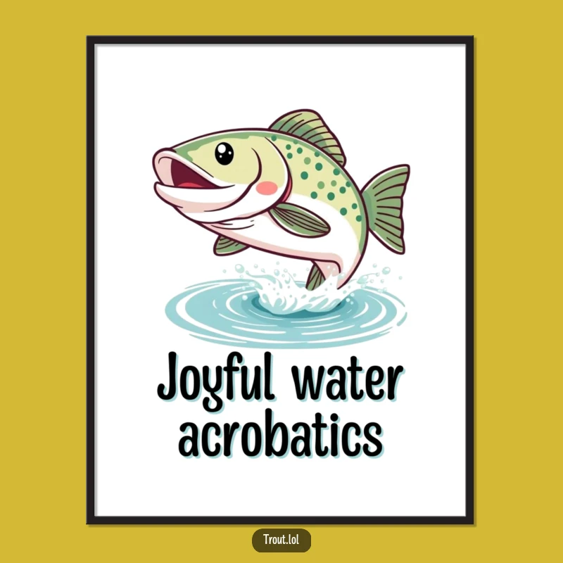 Funny Kawaii Trout Leap Poster: Brighten Walls with Joyful Aquatic Art