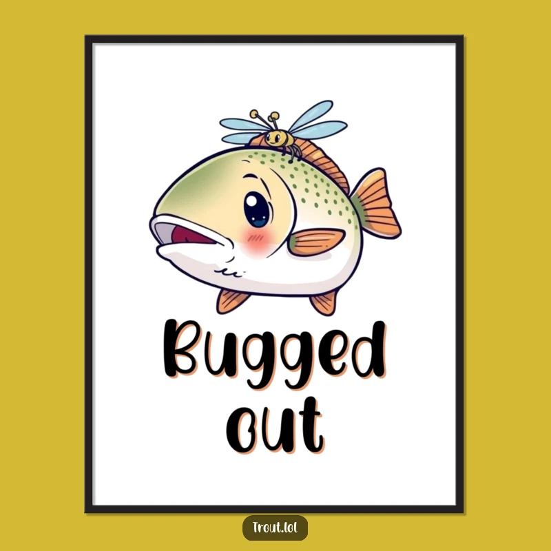 Funny Surprised Trout Poster: Shocked Fish & Dragonfly Art, Gift